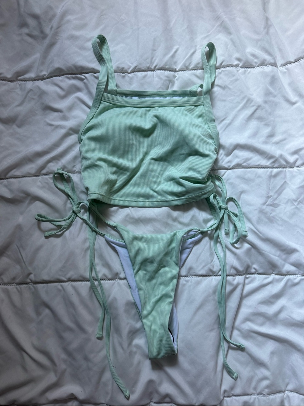 Mint Ribbed Bikini with Adjustable Side Ties 💚